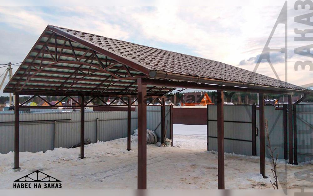 Двускатный навес для 2 машин 6 х 7